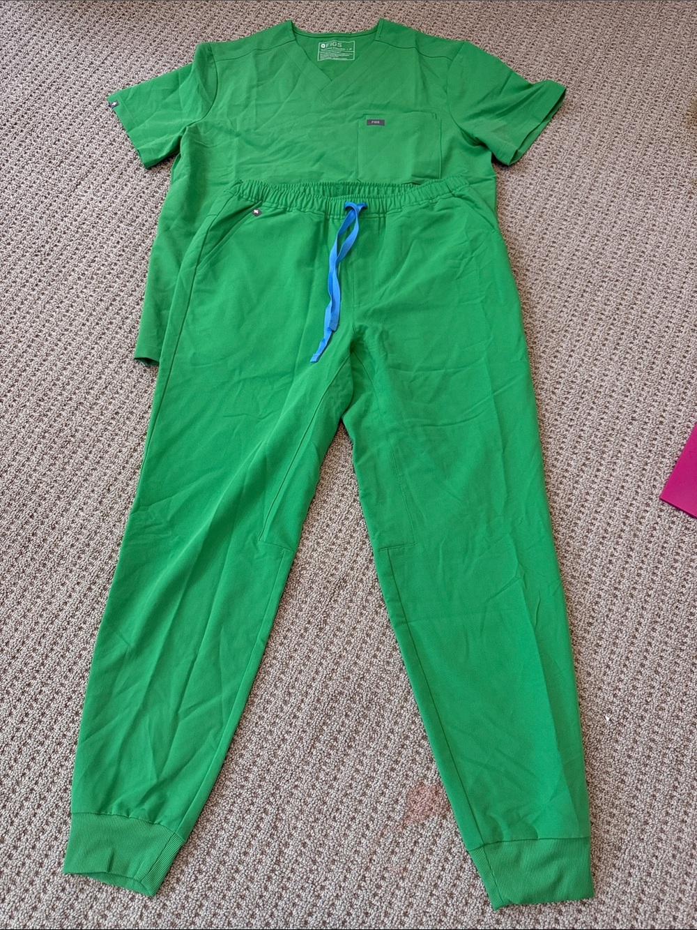 Figs Green Jogger Pants with Blue Drawstring